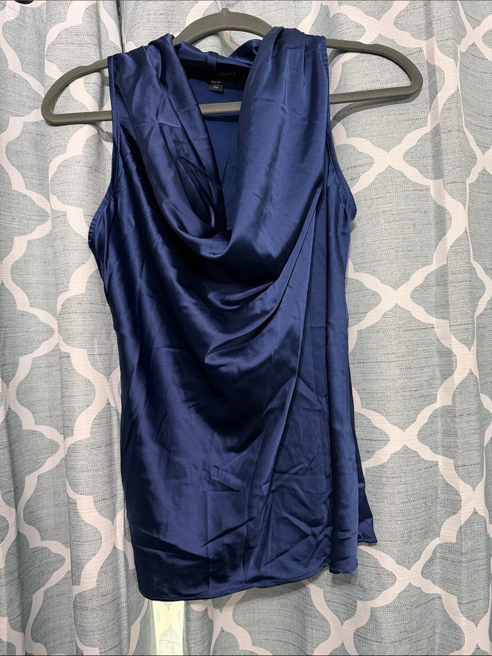 Boston Proper Satin Drape Cowl Neck Tank - Navy Blue